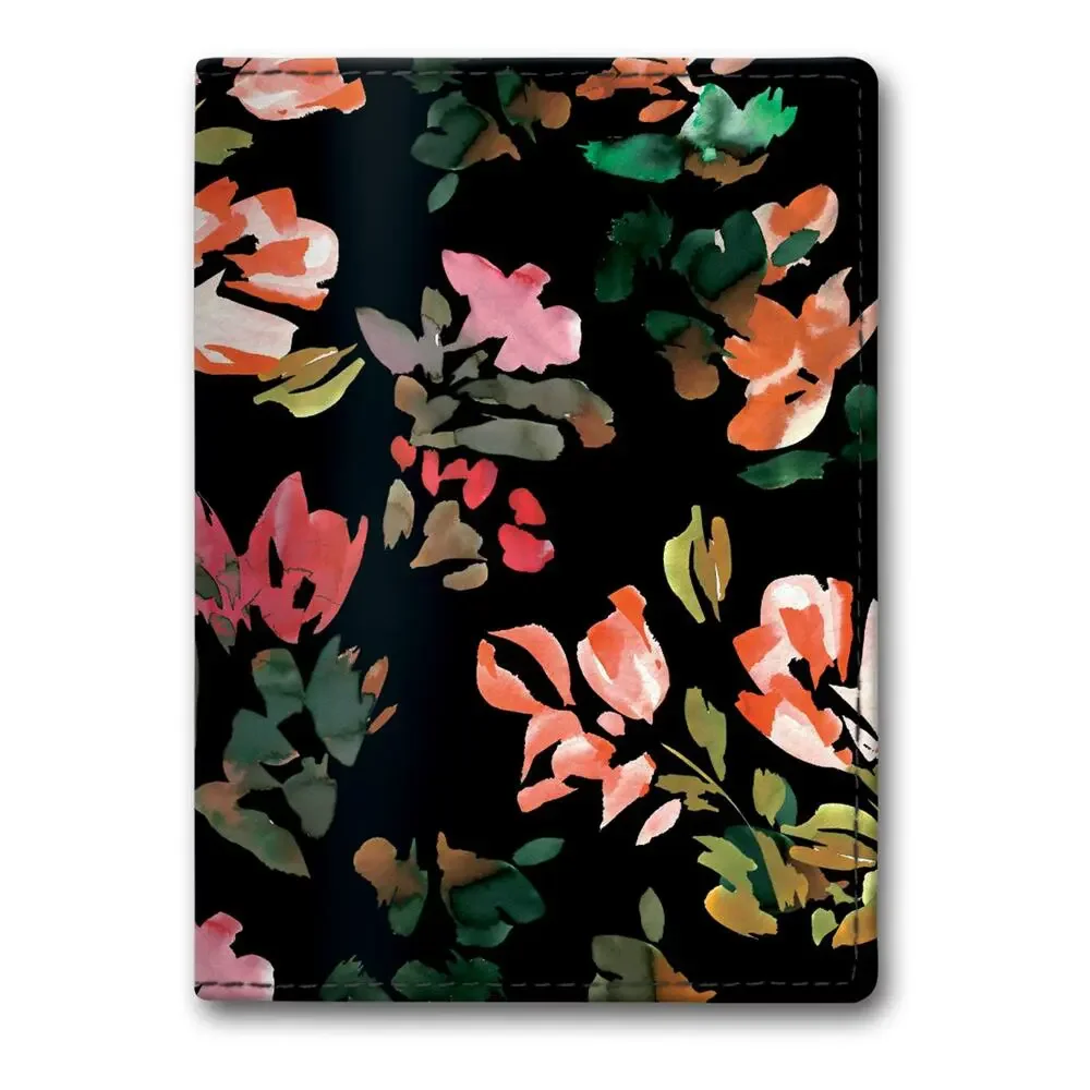 Black Floral Vegan Leather Passport Holder